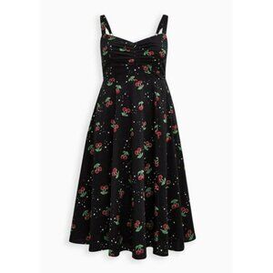 NWT Retro Chic By Torrid Midi Skater Fit & Flare Dress Black Cherries Sz 4 (26)